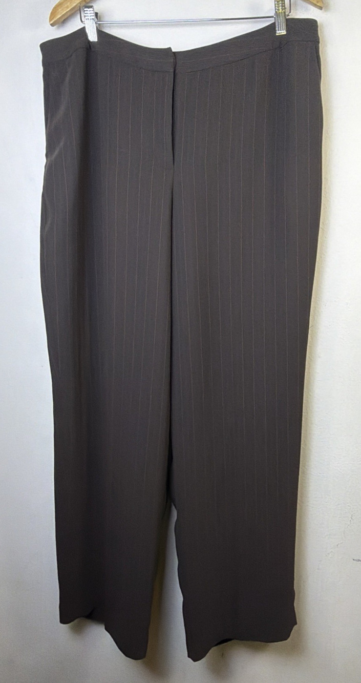 Kate Hill Women's Pants 16w brown pink pin Striped Lightweight crepe career
